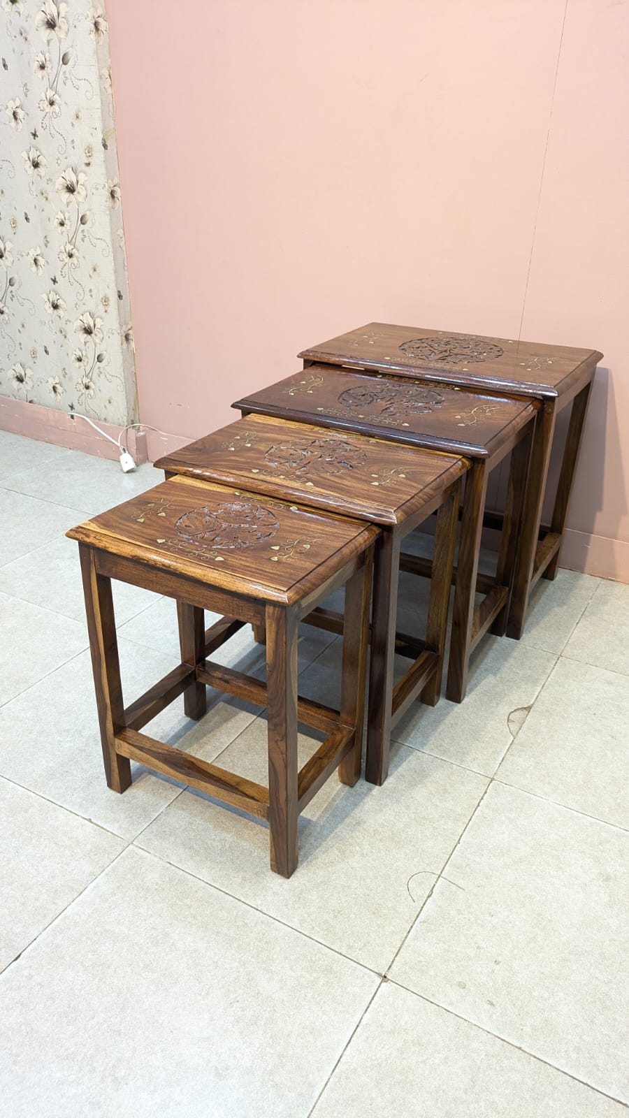 Brand New Unused Solid Sheesham Wood Nesting Table Set