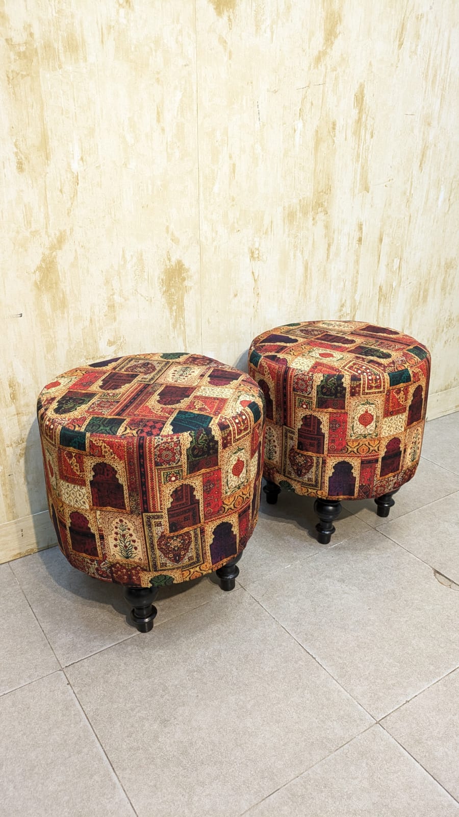 Beautiful Pair Of Printed Ottoman Stool