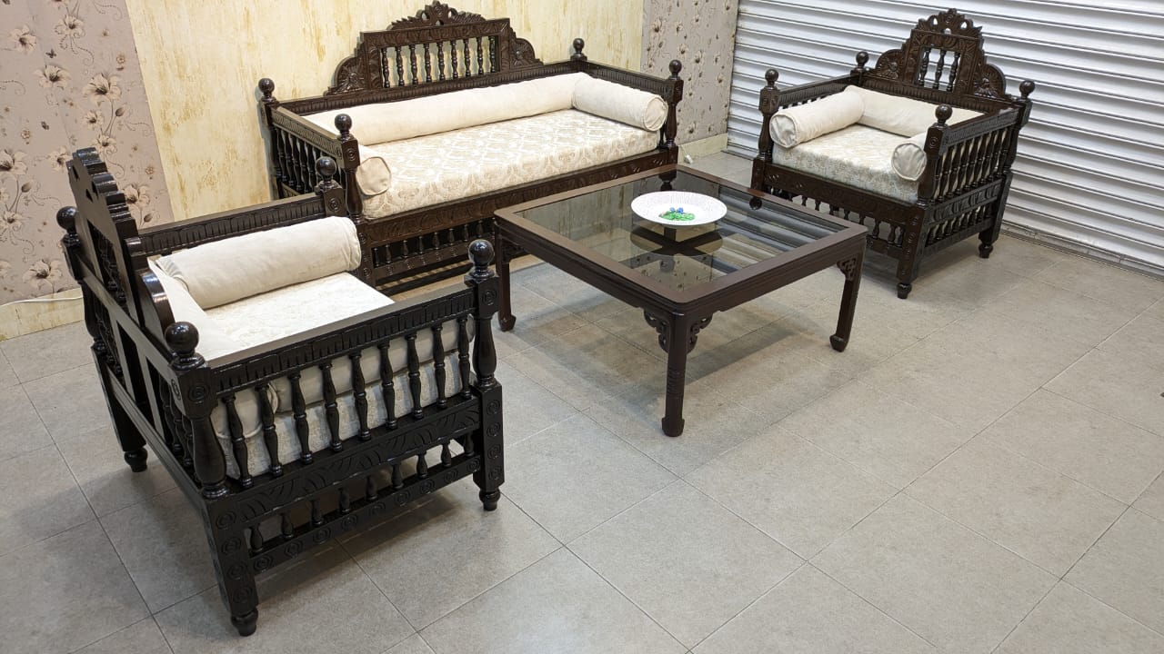 Vintage Sheesham Solid Wood 4 Seater Sofa Set