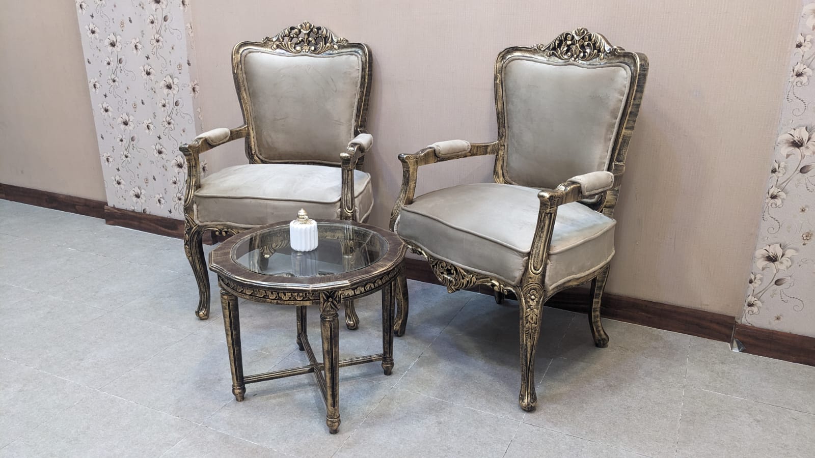 Pair Of Coffee Chairs and Table Set