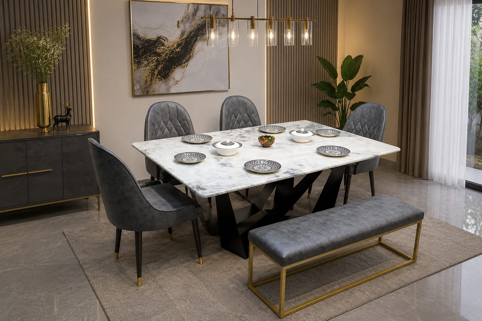 Luxury Design 6 Seater Marble Top Dining Table