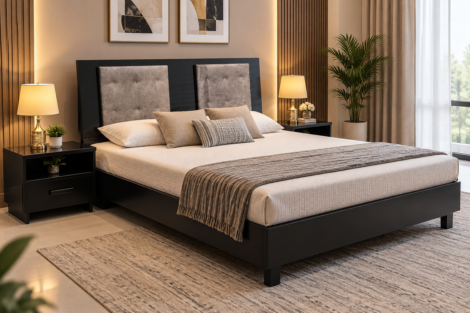 Habitt King Size Bed With 2 Side Tables