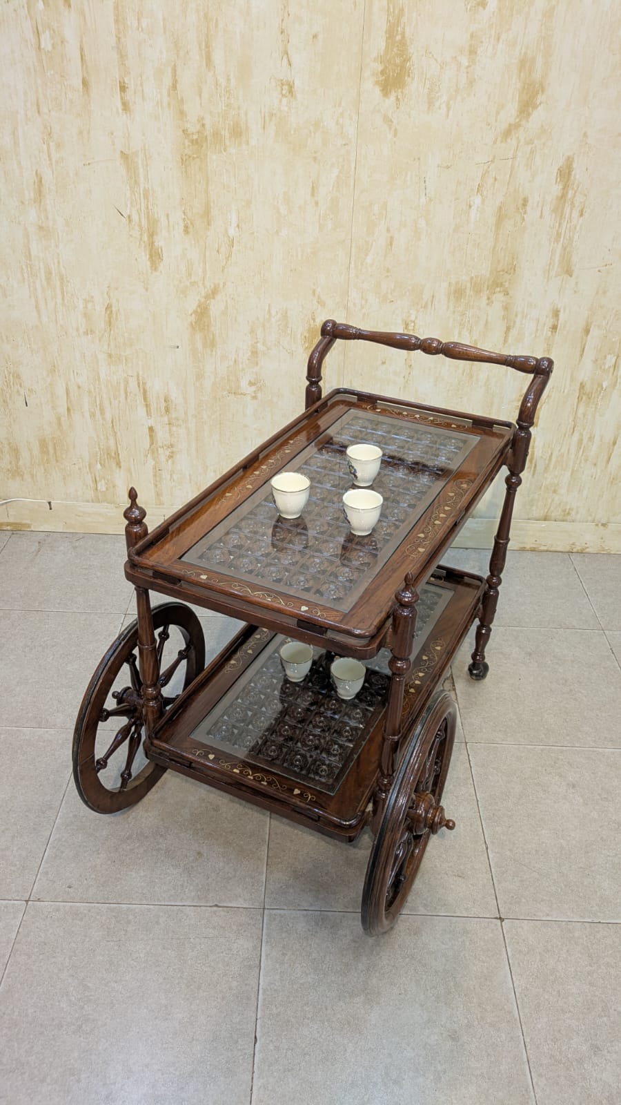 Solid sheesham Wood 2 Tier Tea Trolley