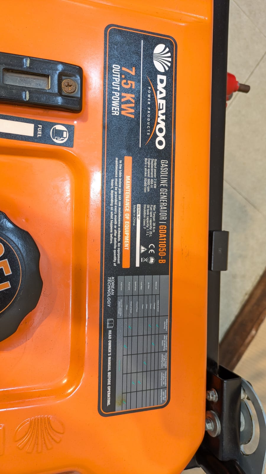 Daewoo 7.5 KVA Generator