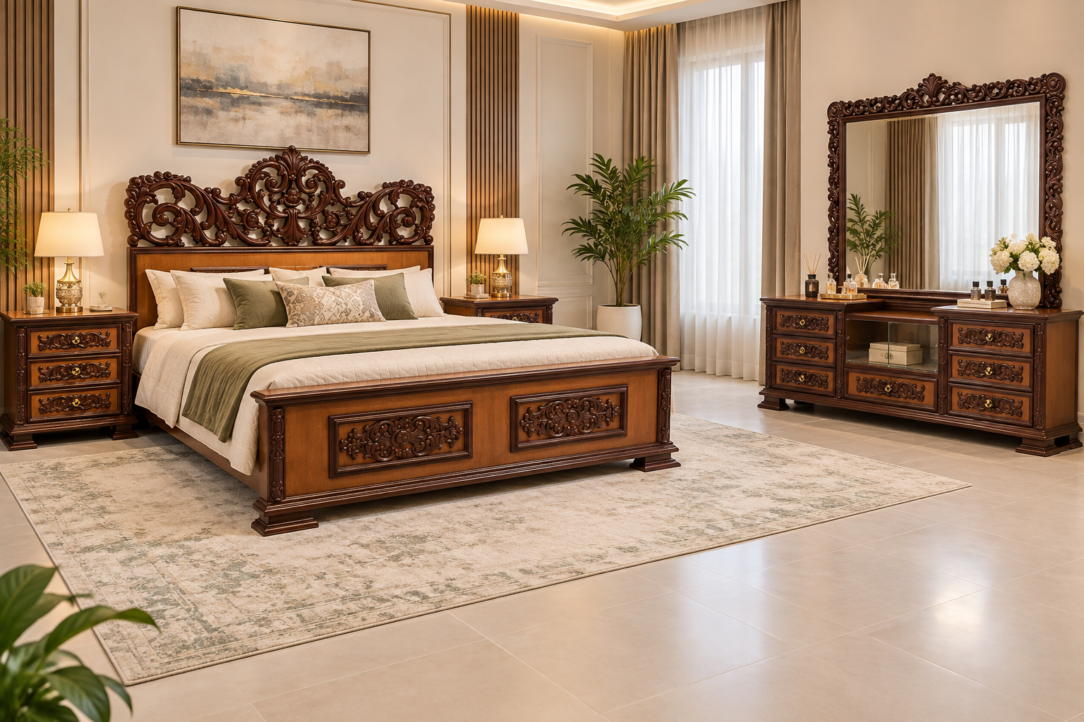 Teak Wood & Teak Ply King Size Bed Set