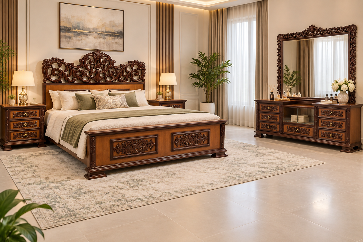 Teak Wood & Teak Ply King Size Bed Set