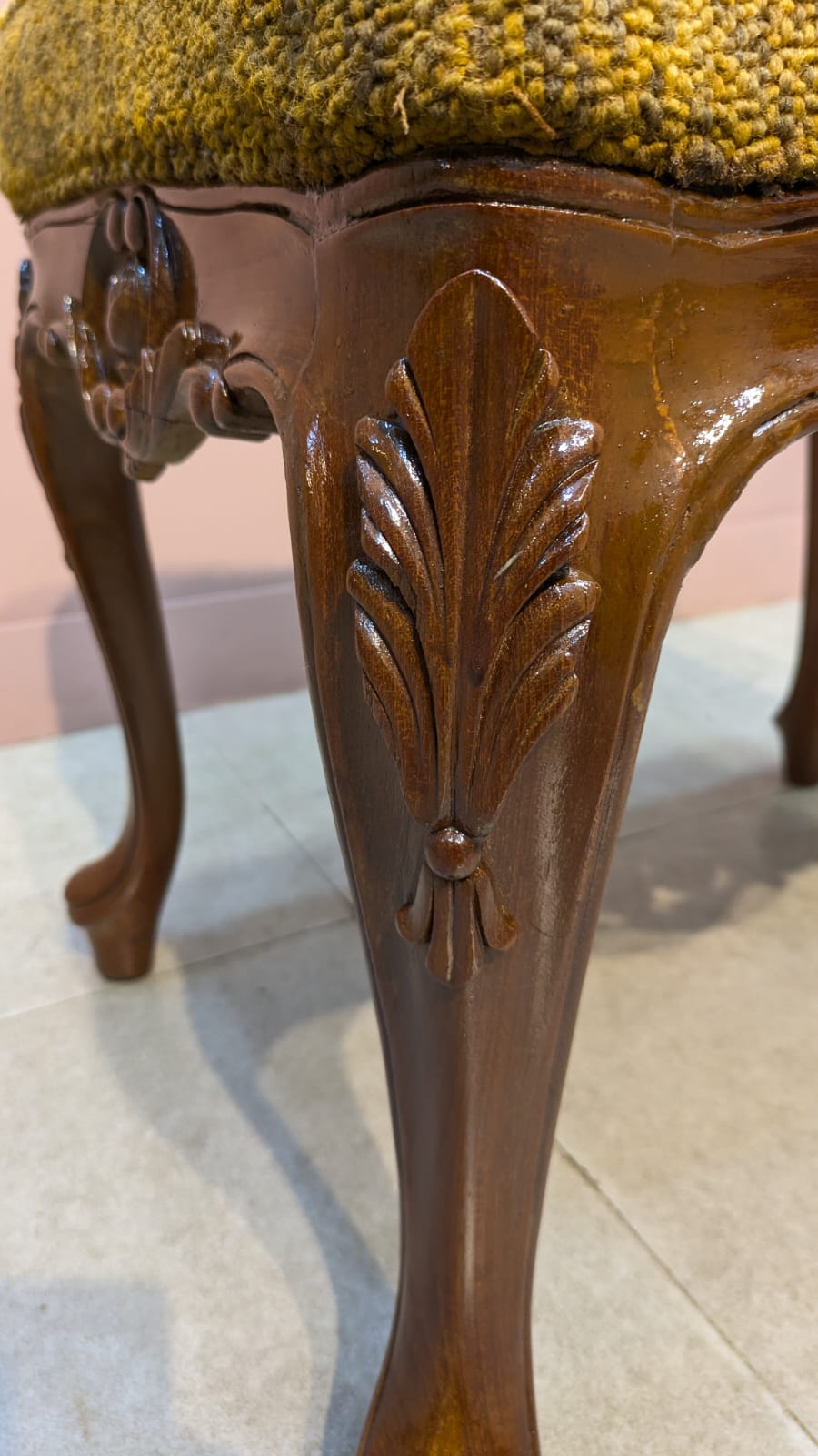 Solid Burma teak wood chair with stool