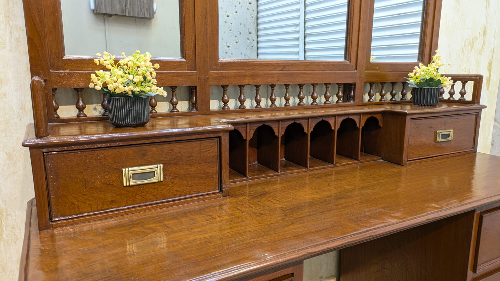 Antique Mid Century Solid Burma Teak Wood Dressing Table