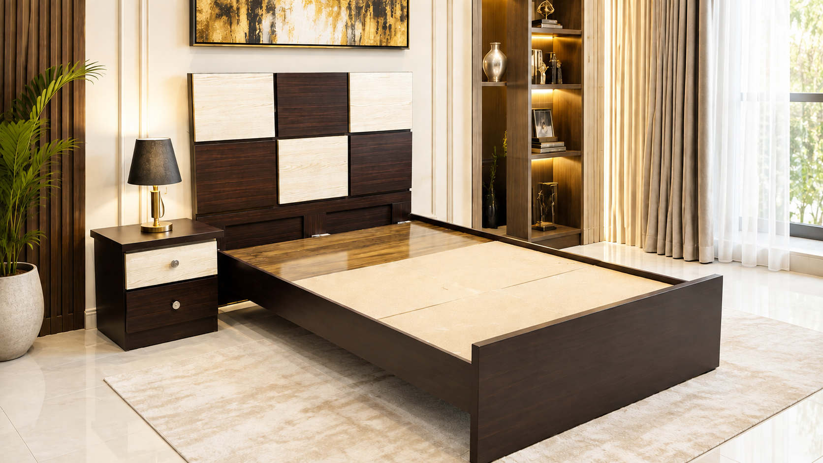 Twin Size Bed with 1 Side Table