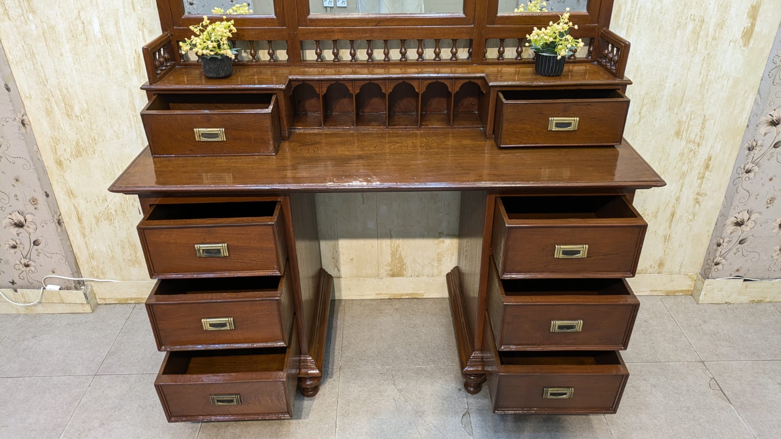 Antique Mid Century Solid Burma Teak Wood Dressing Table