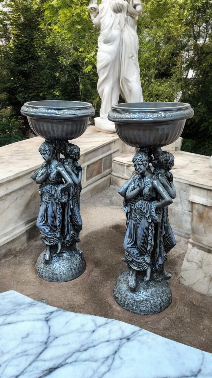 New Pair Of Roman Style Pedestals / Planters