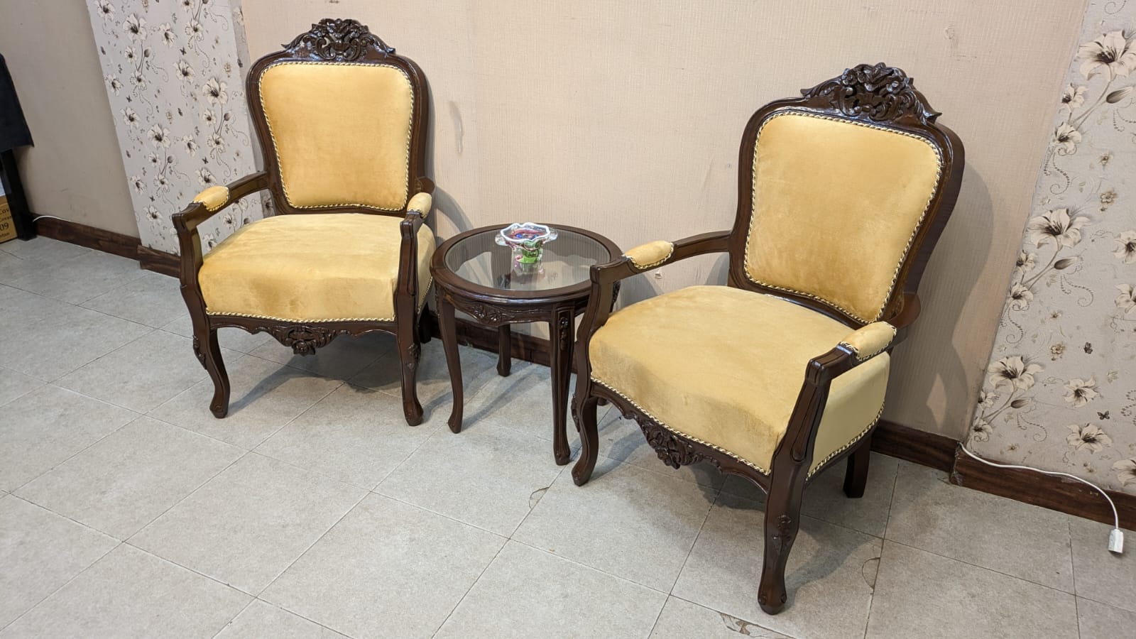 Solid Sheesham Wood Pair of Coffee Chairs with Table