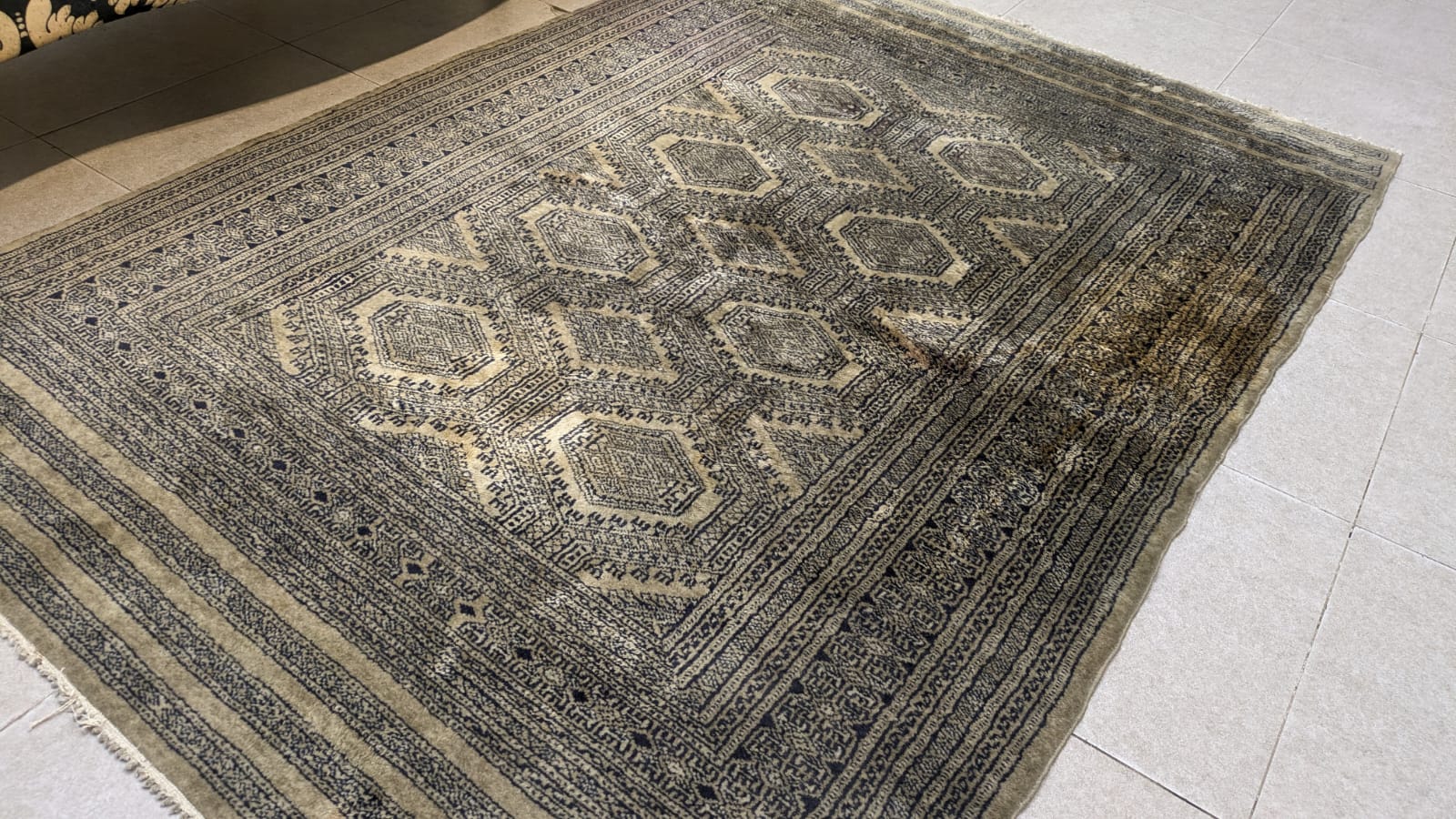Vintage Hand-Knotted Bokhara Tribal Wool Carpet.