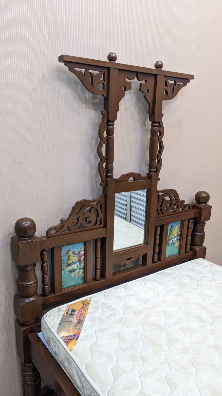 Antique 100% Solid Burma Teak Wood Twin Size Bed with Dura Luxury Foam Mattress