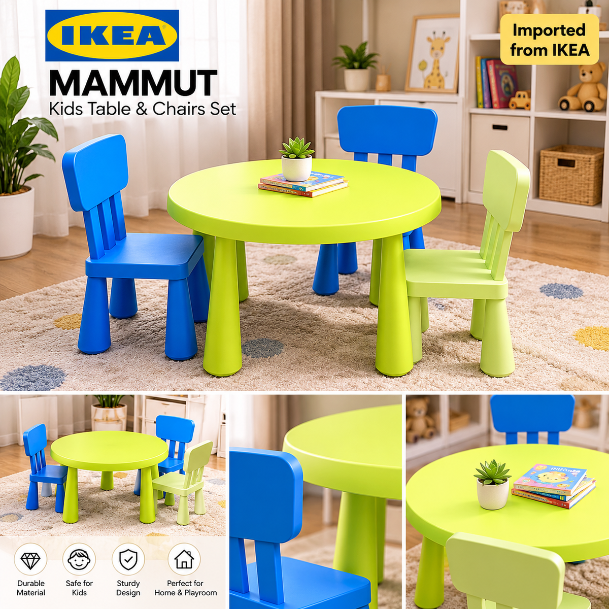 IMPORTED IKEA MAMMUT KIDS TABLE & CHAIRS SET