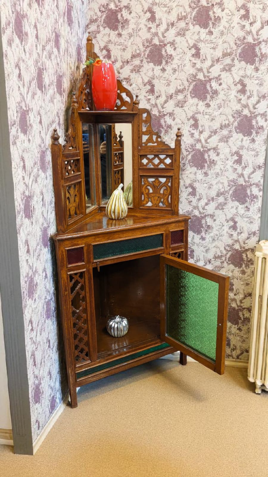 Antique Pure Burma Teak Wood Display Corner