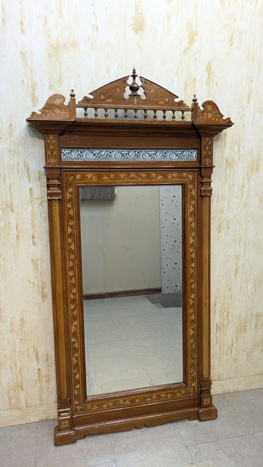 Antique Solid Burma Teak Wood Full Length Wall Mirror