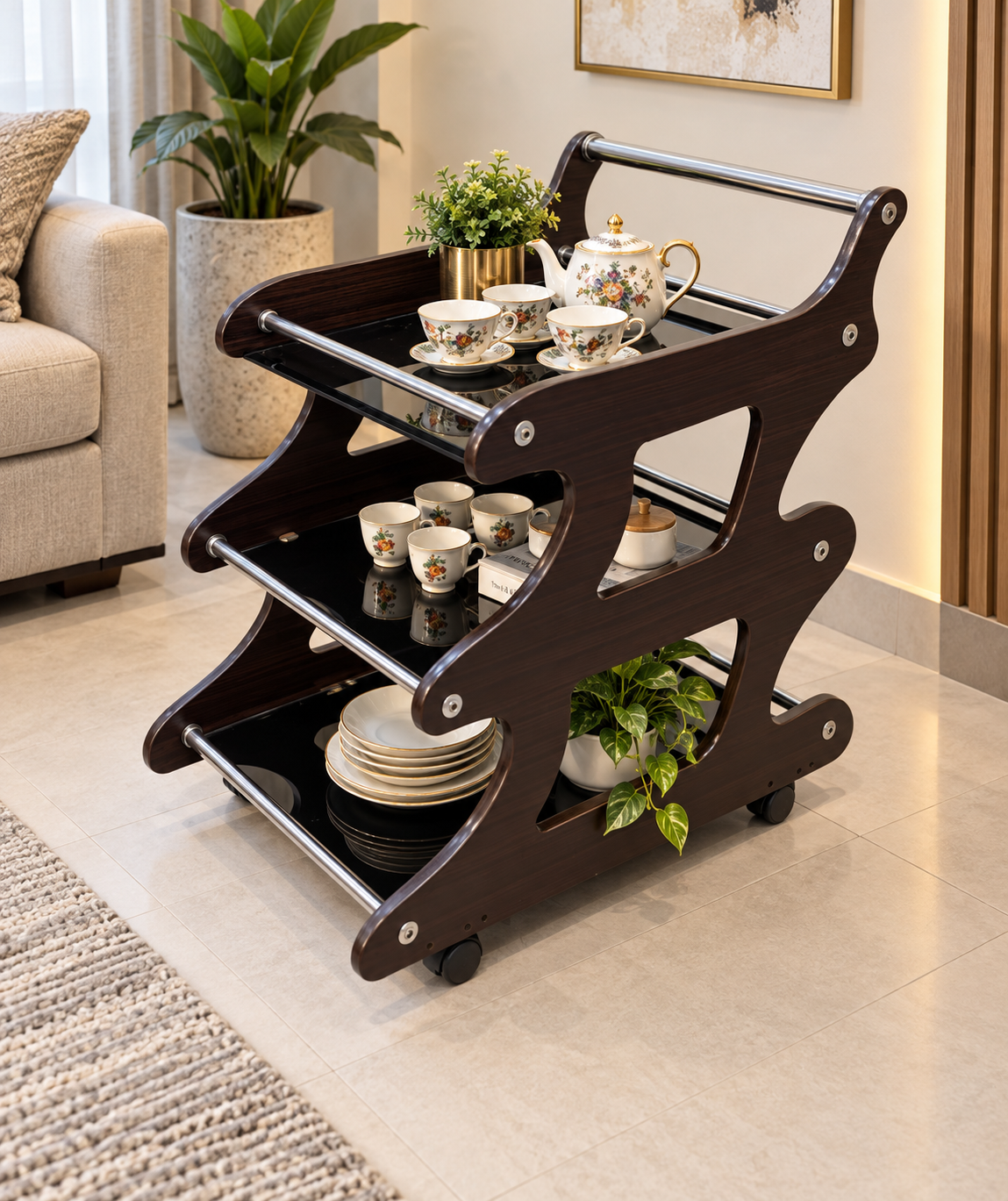 BEAUTIFUL MODERN 3-TIER TEA TROLLEY