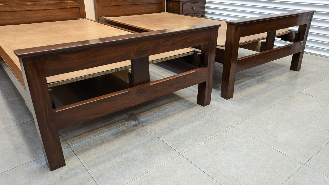Solid Sheesham Wood Pair Of Single Beds with 2 Side Tables