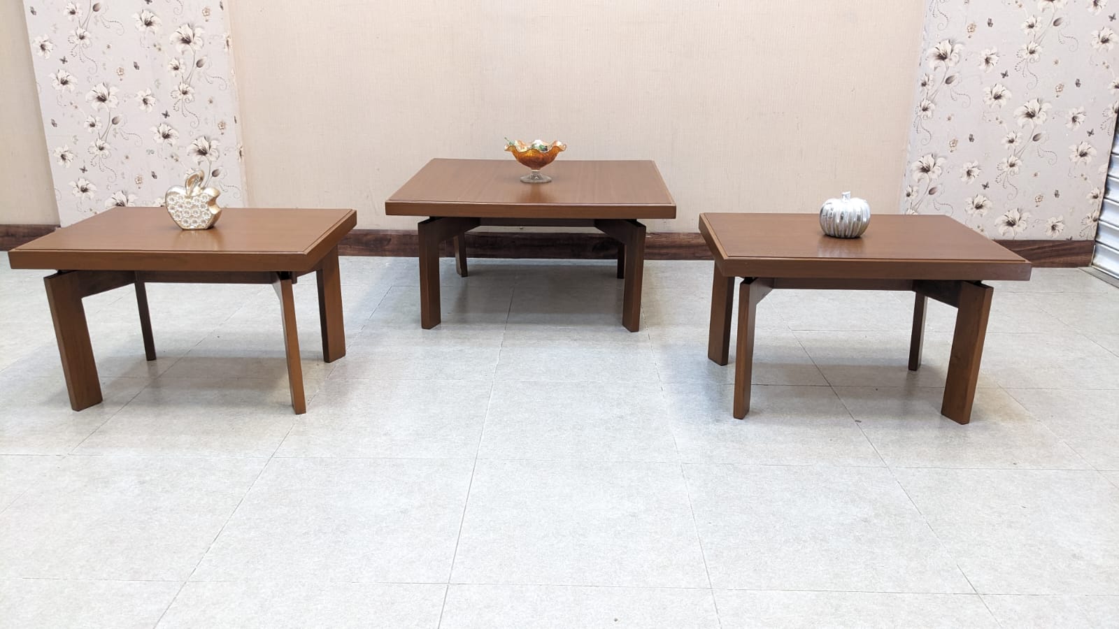 Burma Teak Wood and Teak Ply Center and Side Tables Set