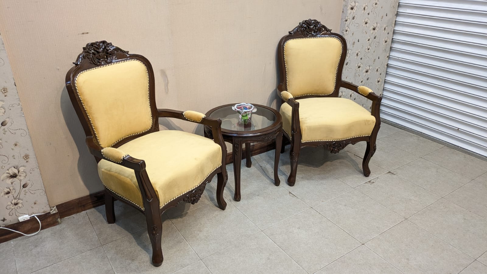 Solid Sheesham Wood Pair of Coffee Chairs with Table