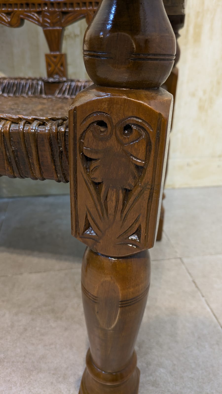 Antique Solid Burma Teak Wood Pair of Peerah Chair