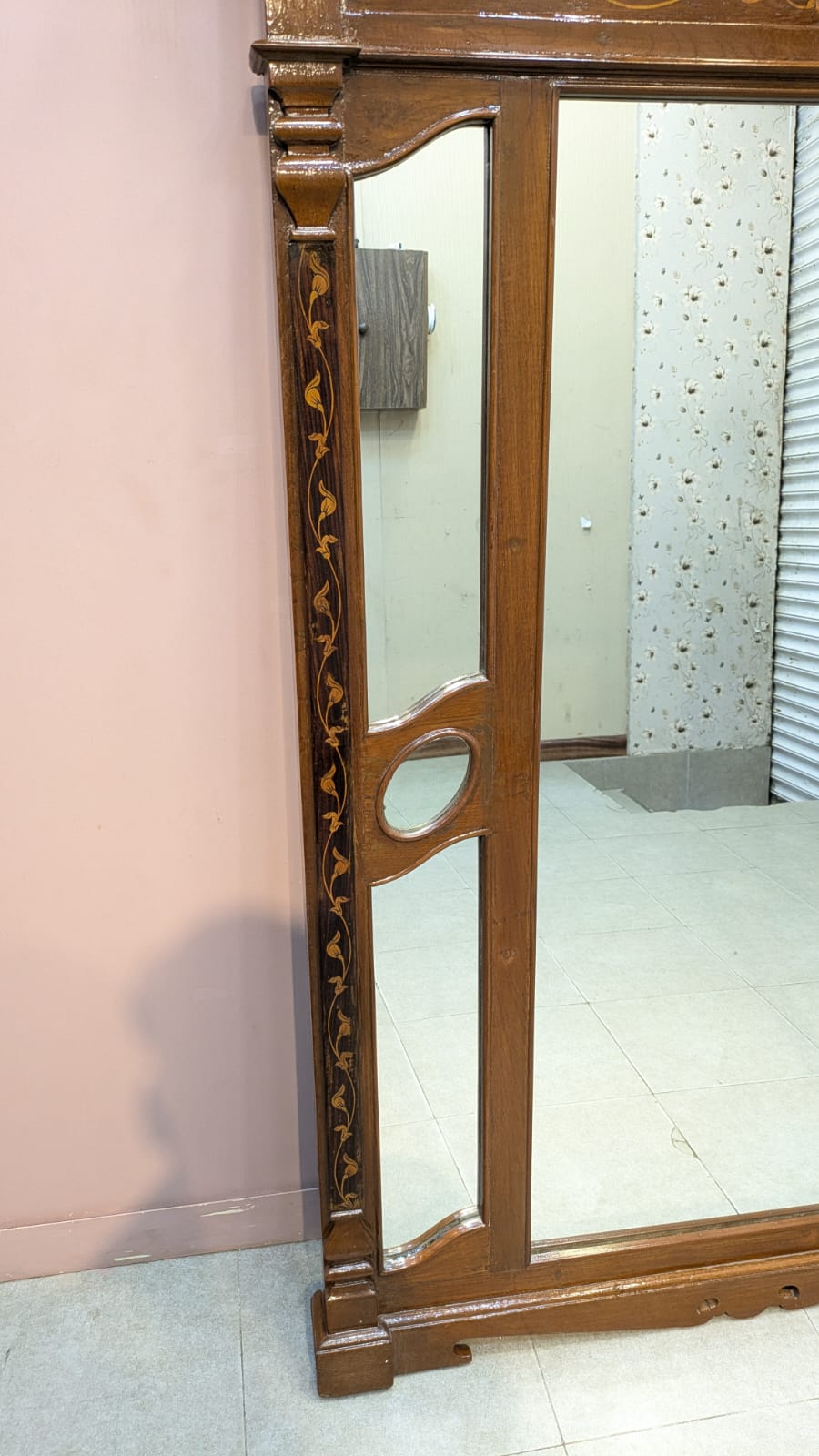 Antique Solid Burma Teak Wood Full Length Mirror