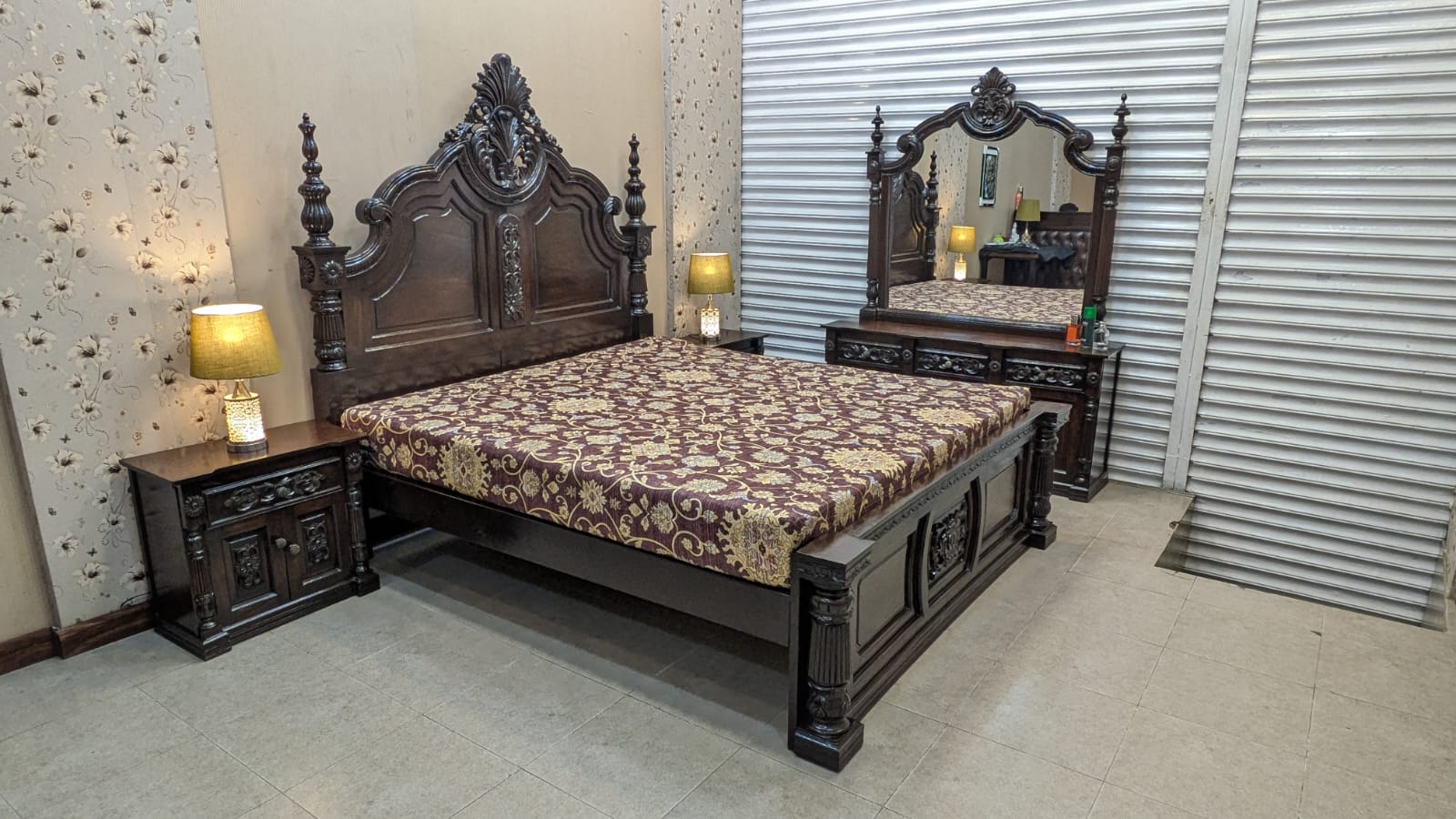 100% Solid Sheesham Wood King Size Bed Set