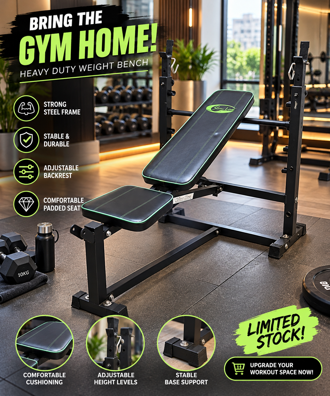 Heavy-Duty Adjustable Gym Bench Press