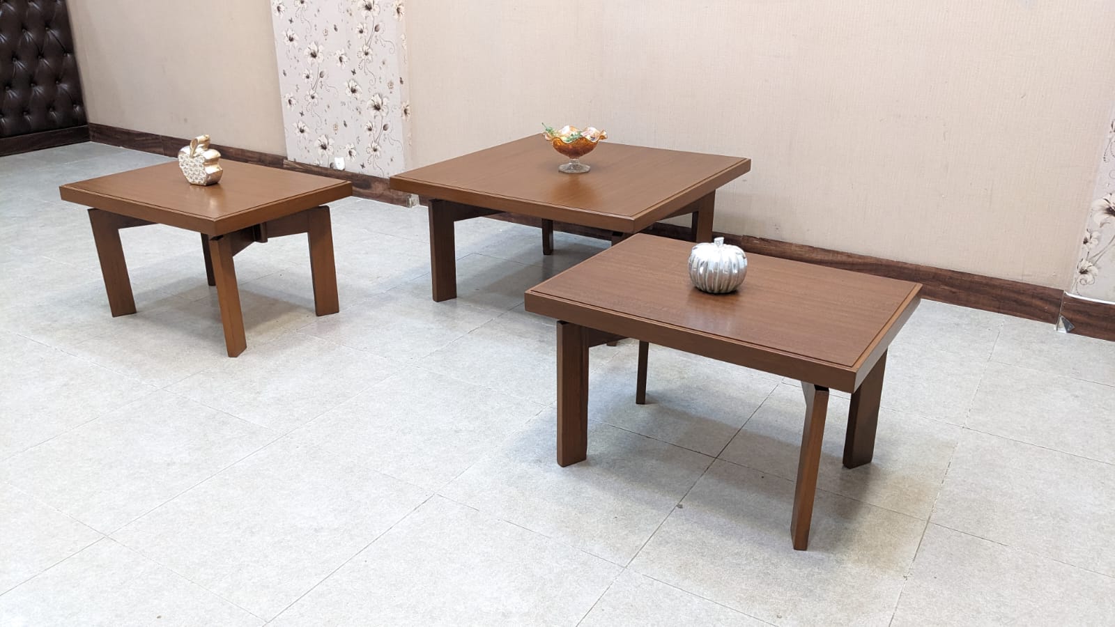 Burma Teak Wood and Teak Ply Center and Side Tables Set