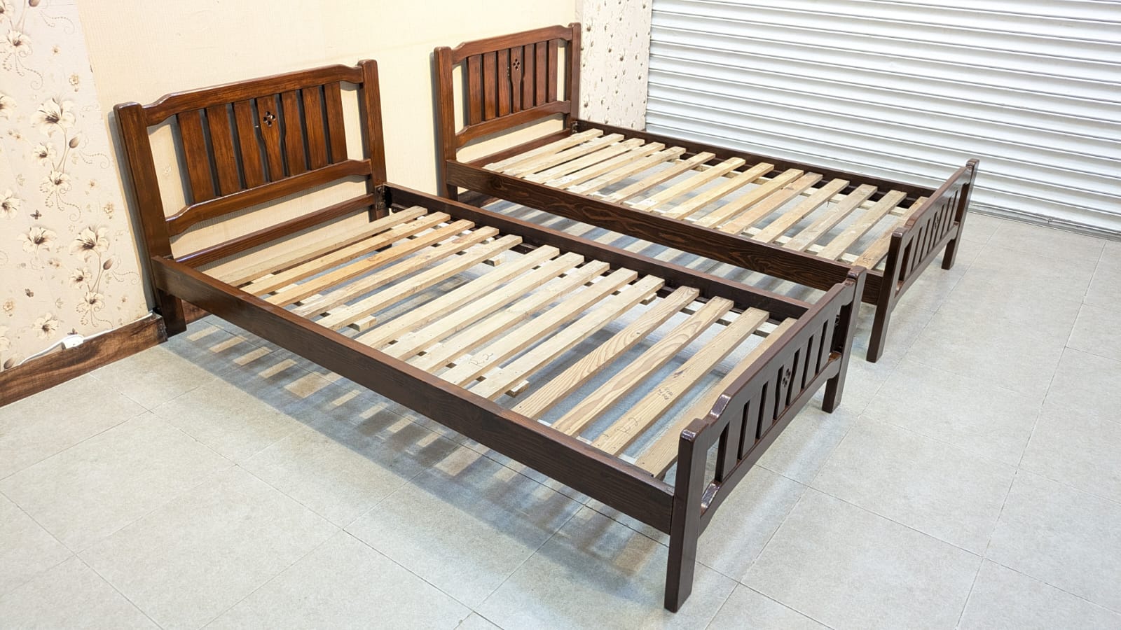Solid Oak Wood Pair Of Single Beds