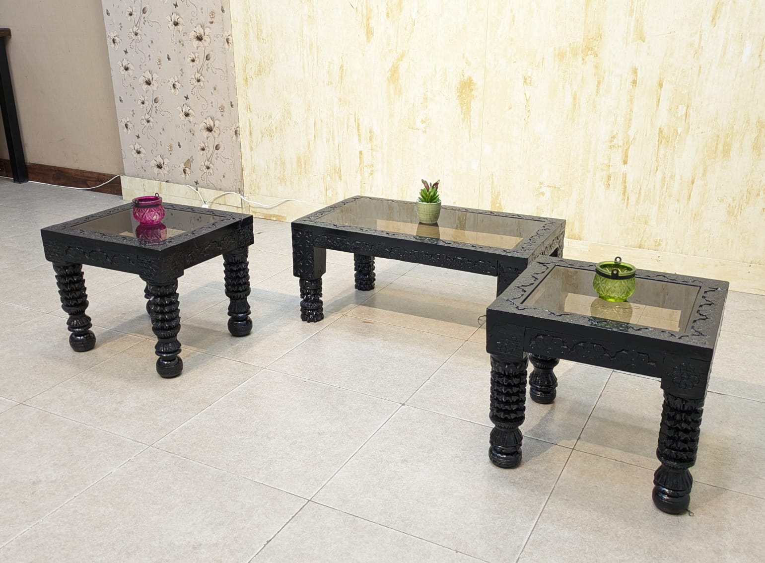 Solid Sheesham Wood Center and Side Tables Set