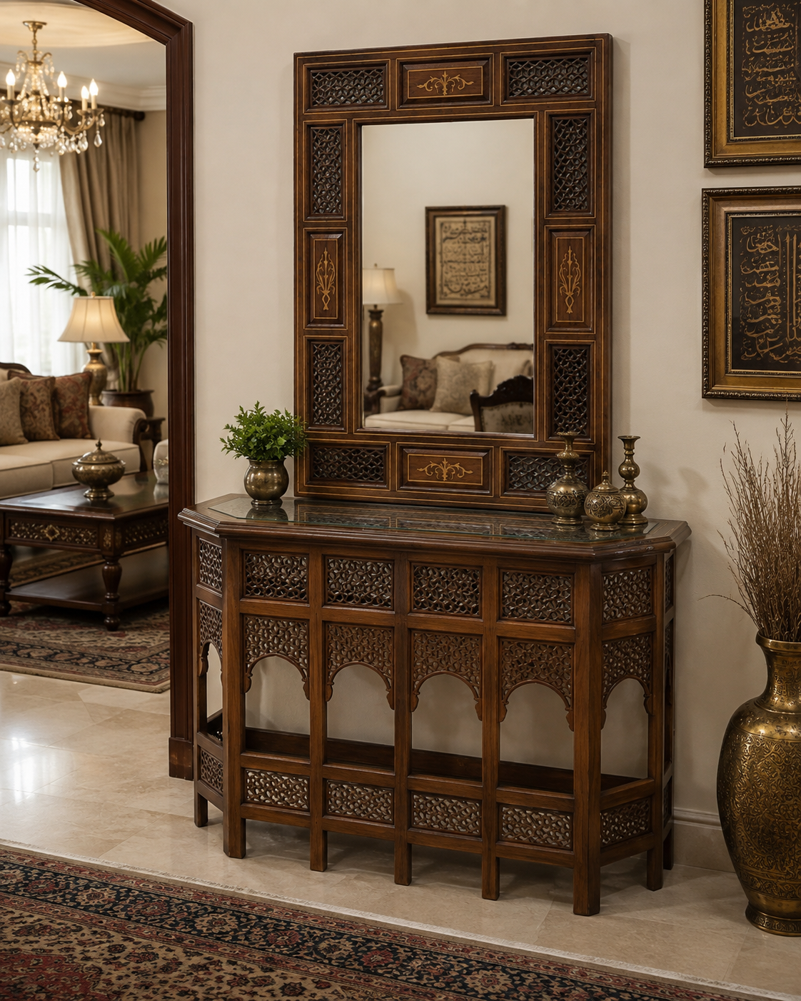 Console with Wall Mounted Mirror