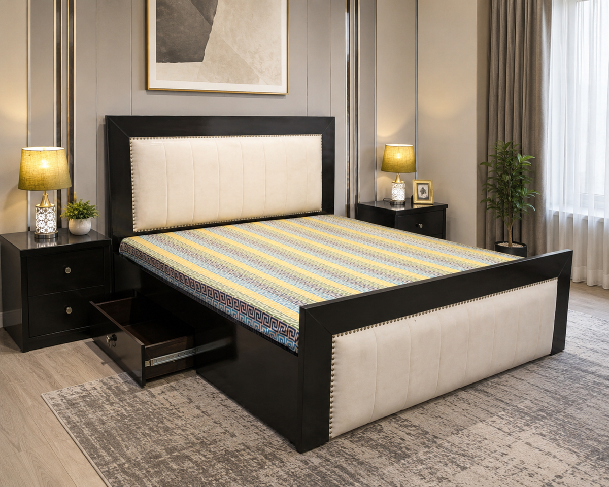 King Size Bed With Storage Drawers and 2 Side Tables