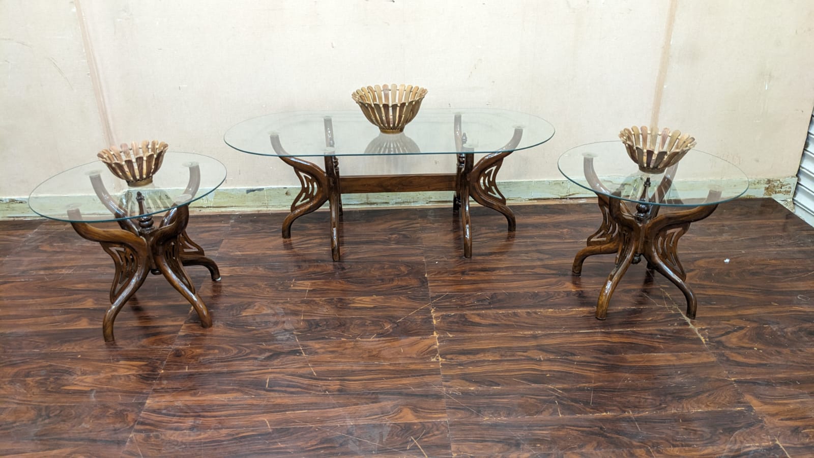 Solid Sheesham Wood Center Table and Side Tables Set