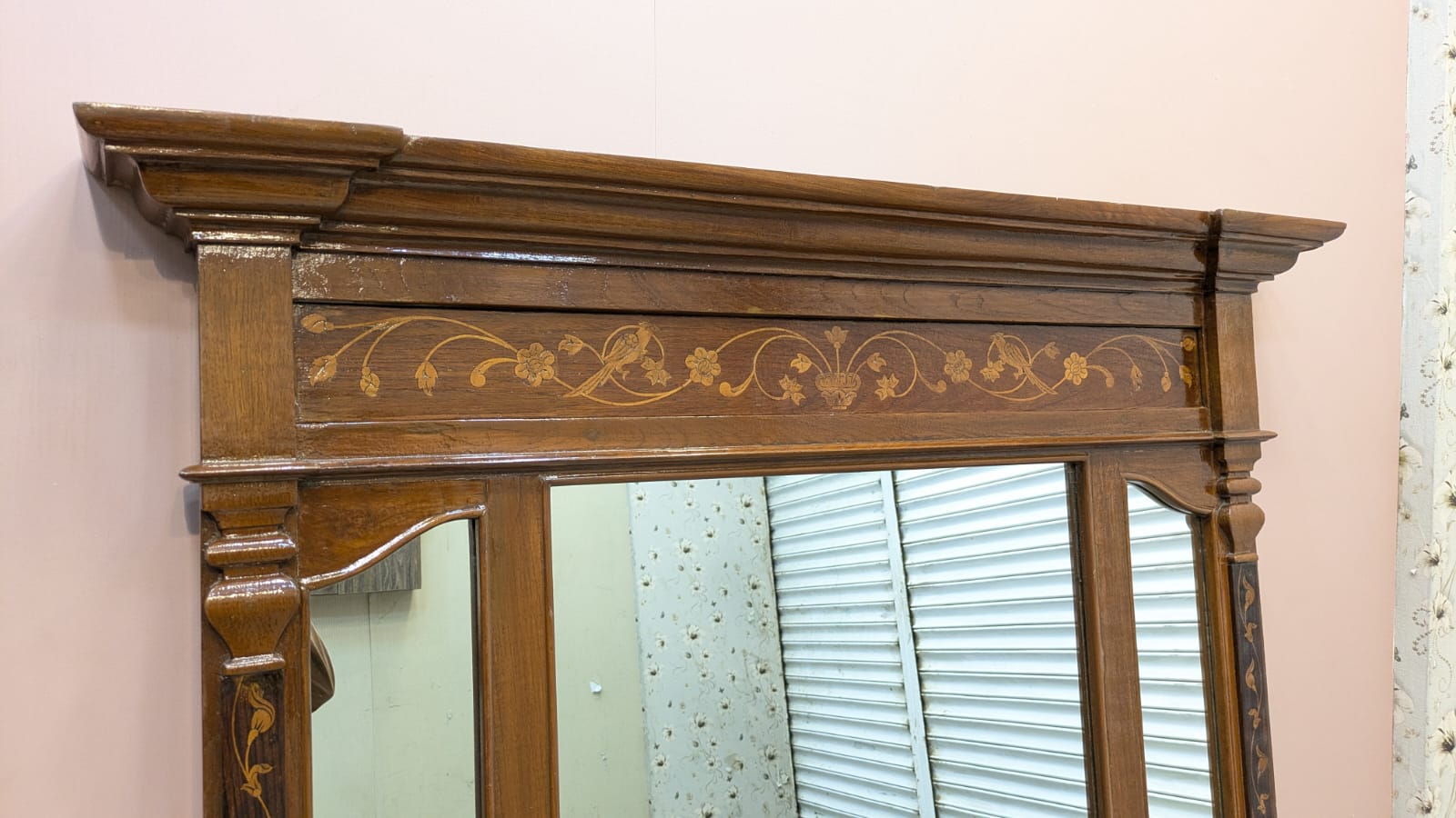 Antique Solid Burma Teak Wood Full Length Mirror