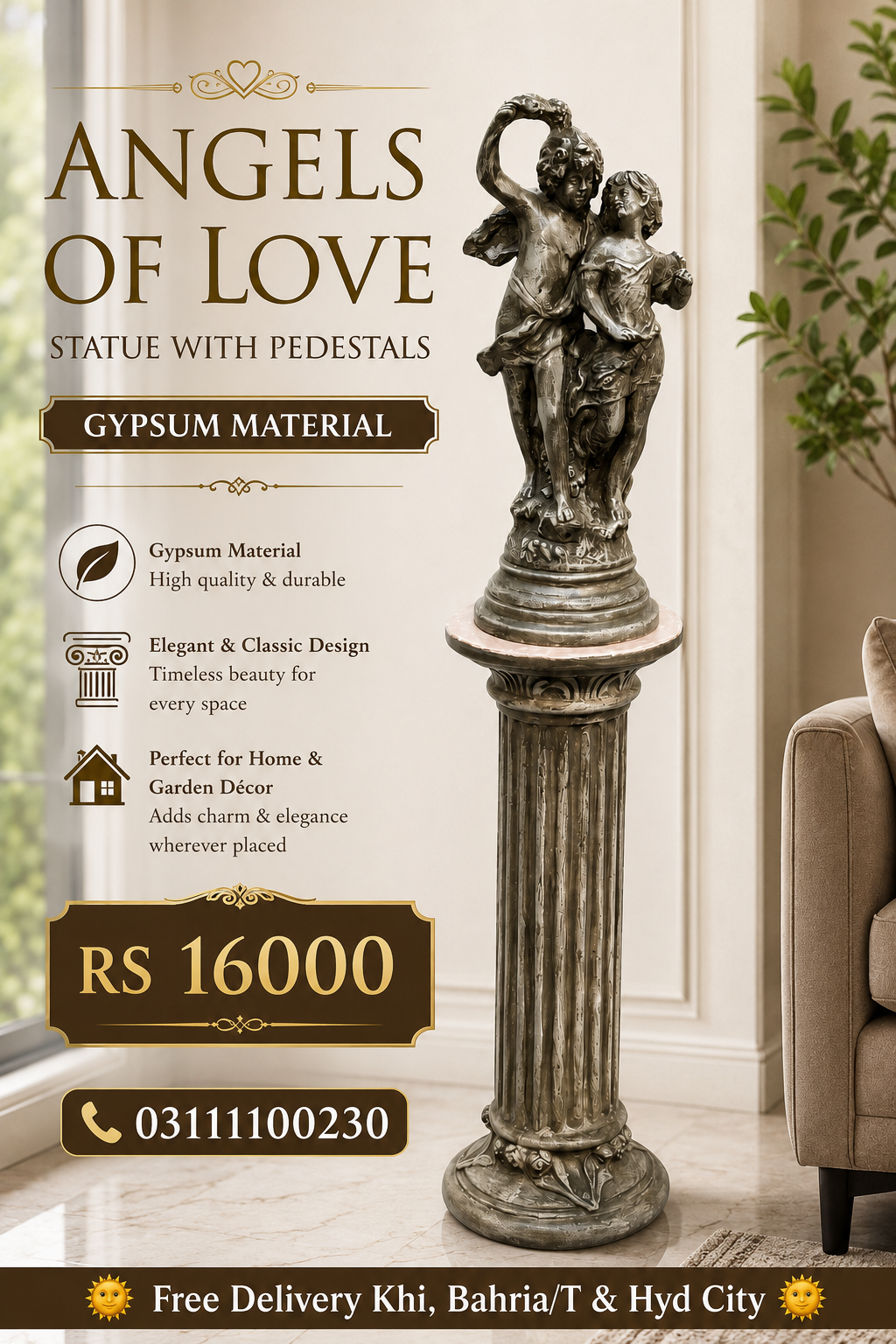 Angels Love Of Statue with Pedestals
