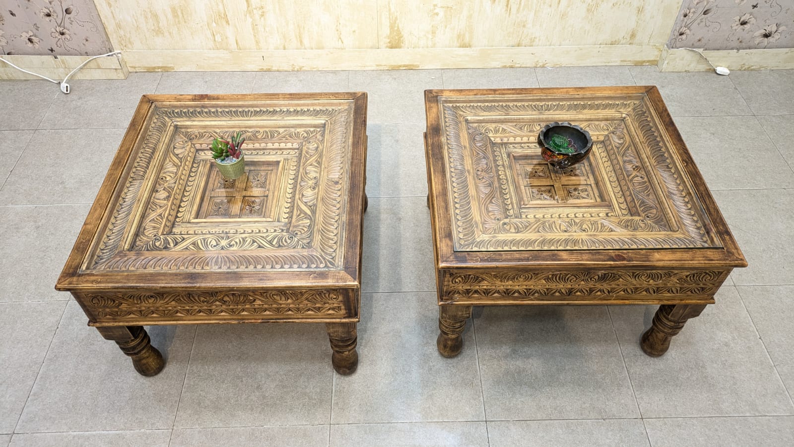 Solid Diyar Wood Pair Of Corner Tables
