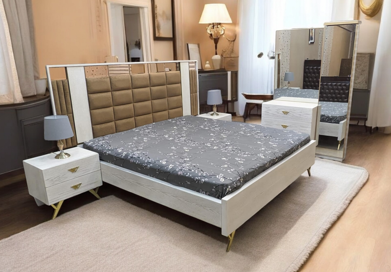 King Size Bedroom Set with Spring Mattress