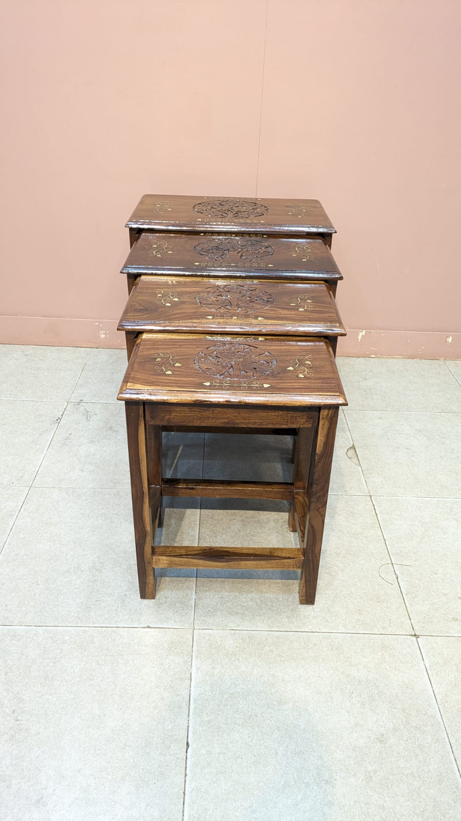 Brand New Unused Solid Sheesham Wood Nesting Table Set