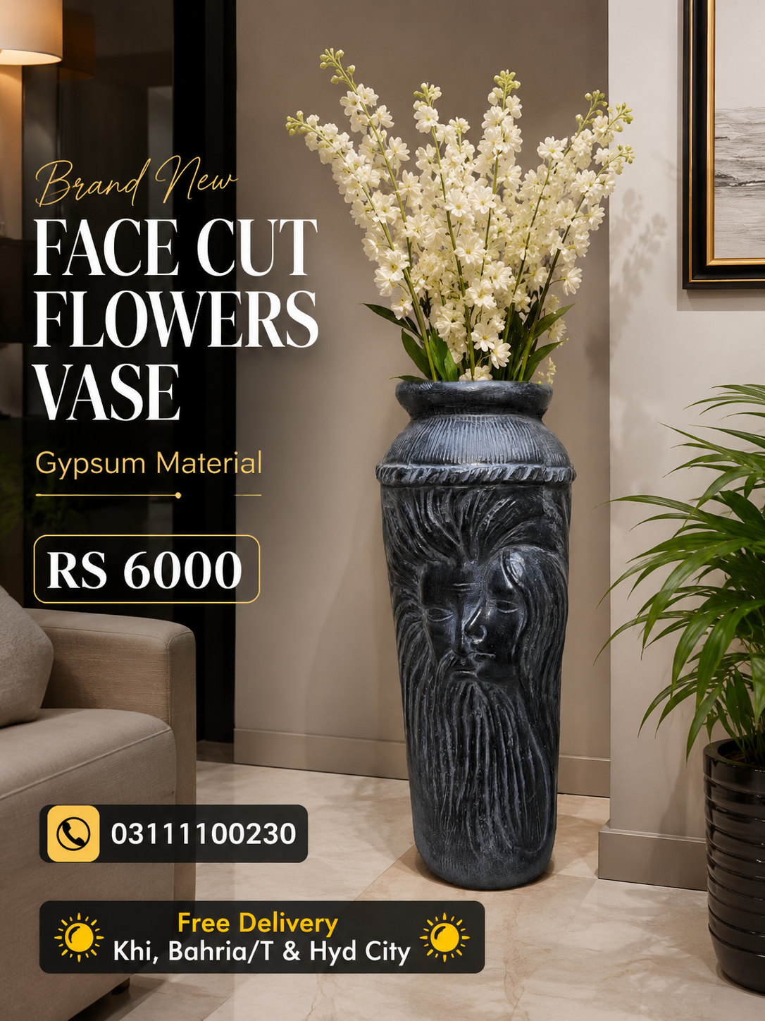 Brand New Cut Face Flowers Vase