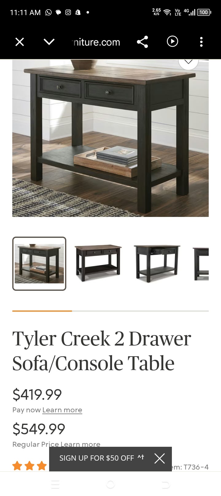 Imported American Ashley Furniture Tyler Greek Console Table