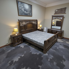 Solid Sheesham Wood King Size Bed With 2 Side Tables and Dressing Table