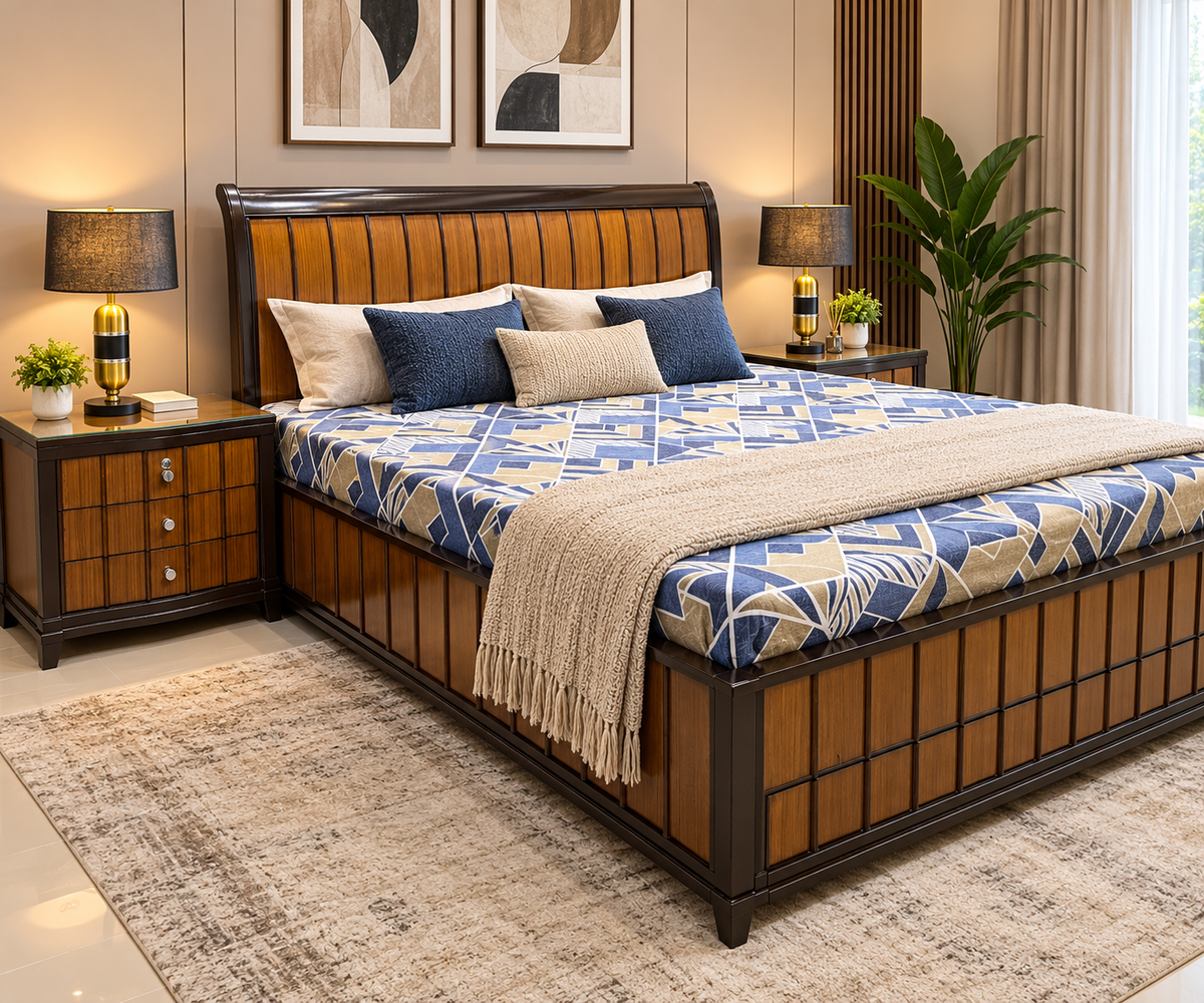 ELEGANT KING SIZE BED WITH 2 SIDE TABLES – STYLE MEETS SMART STORAGE!