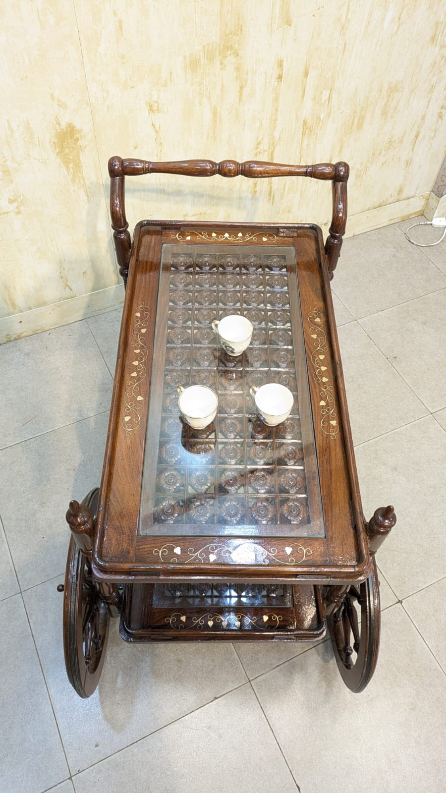 Solid sheesham Wood 2 Tier Tea Trolley