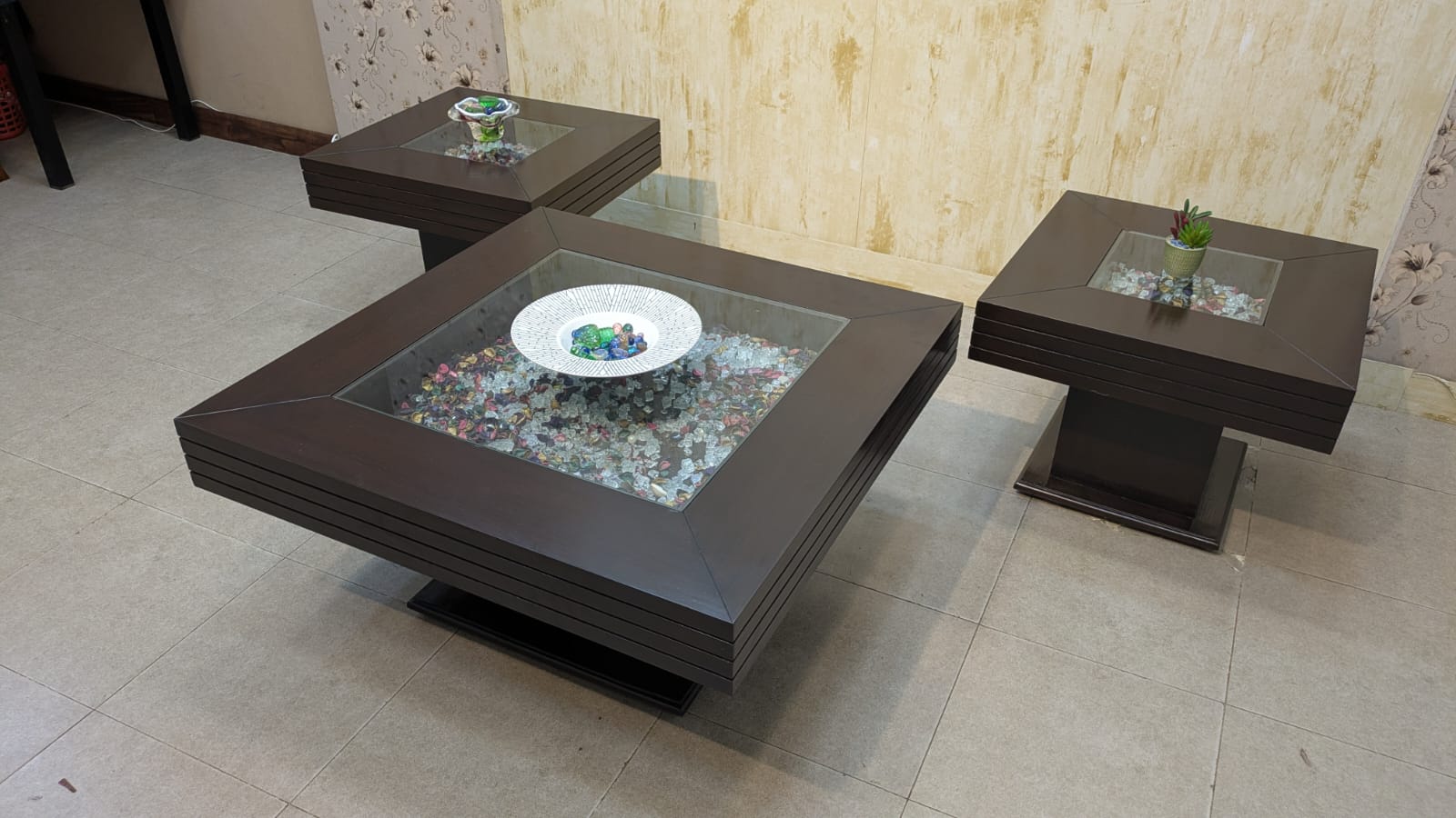Center Table with 2 Side Tables Set