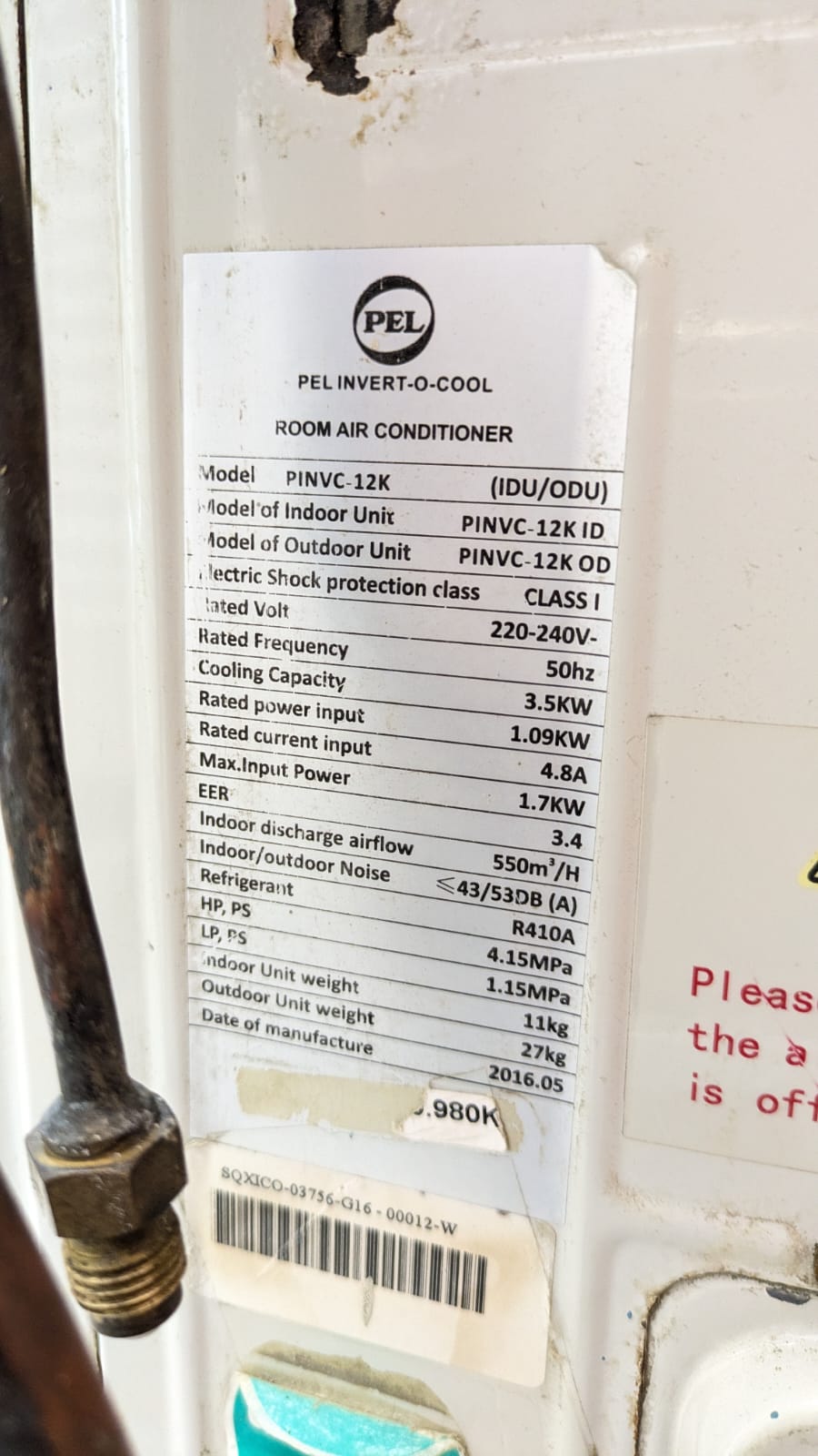 PEL 1 TON SPLIT AIR CONDITIONER