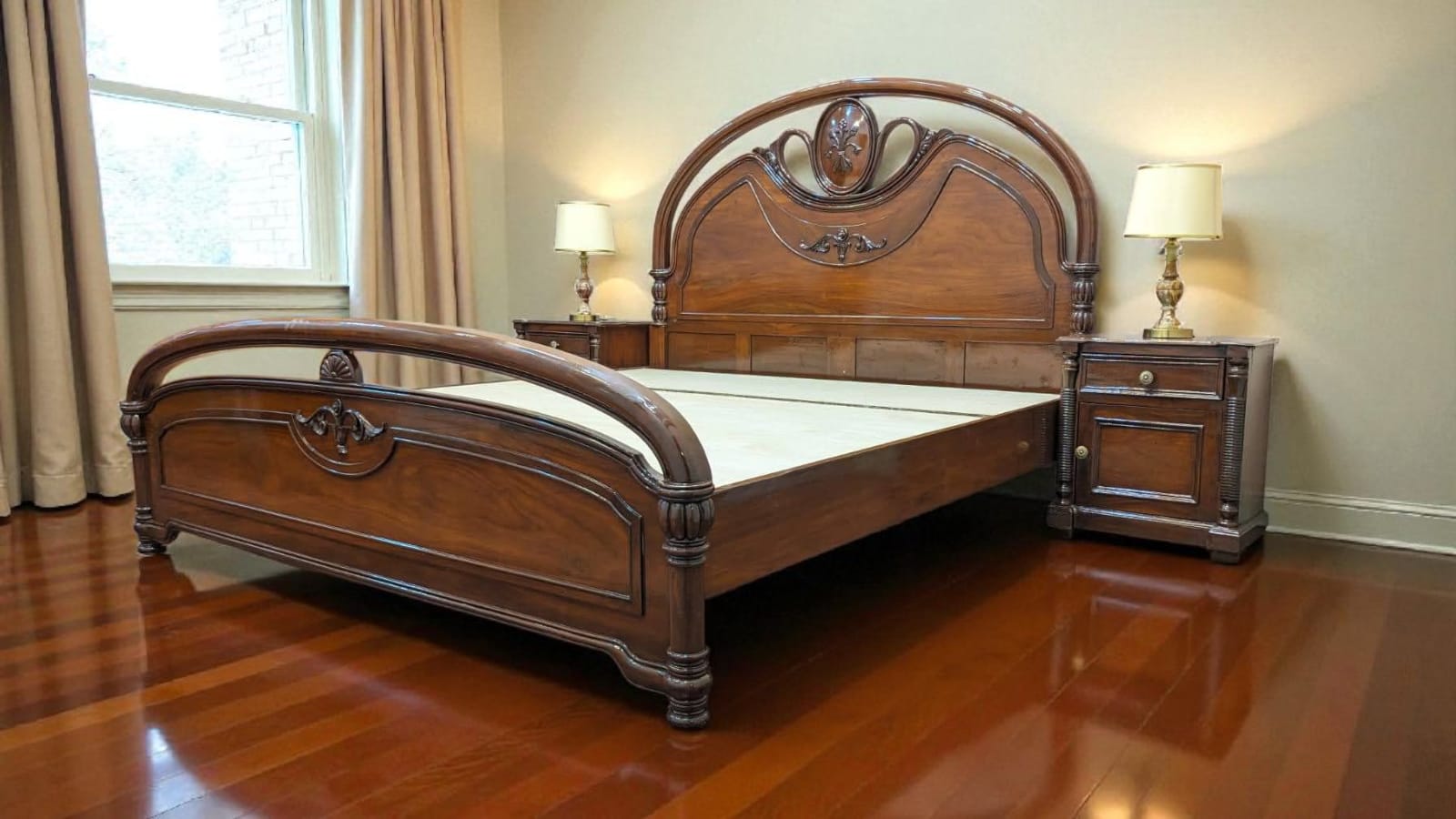 Sheesham Wood King Size Bed with 2 Side Tables