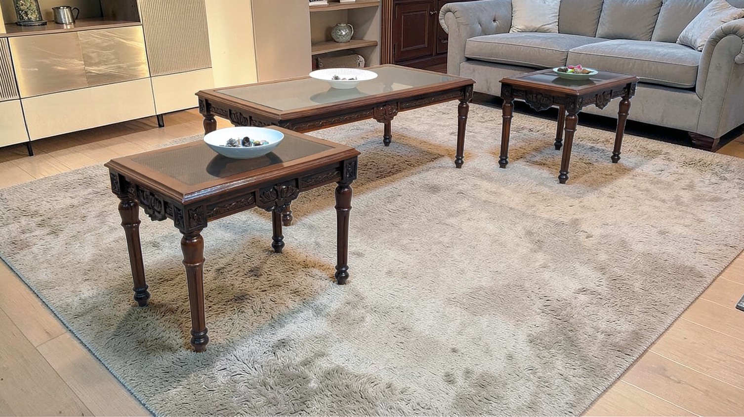 Solid Sheesham Wood Center & Side Tables Set