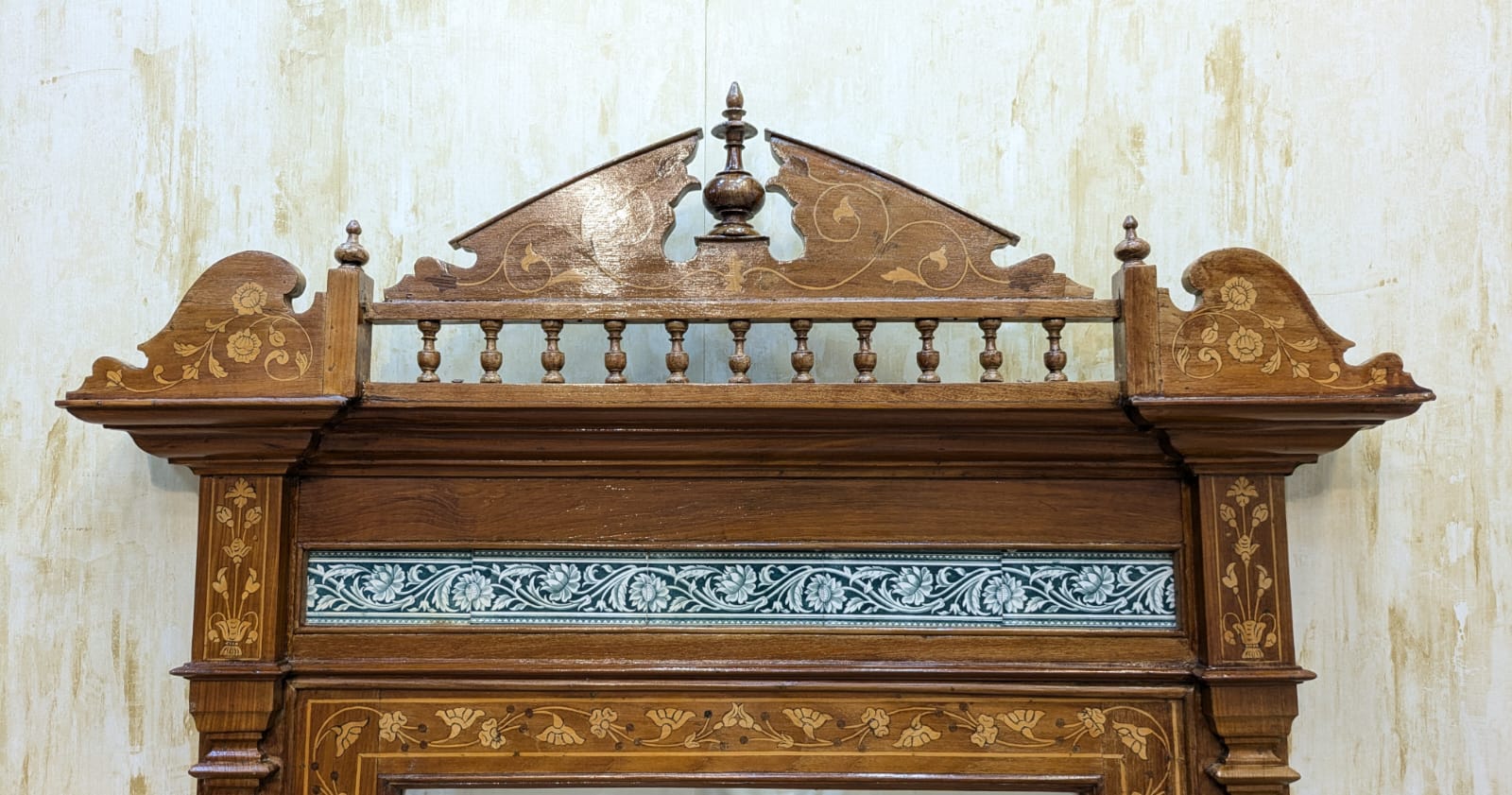 Antique Solid Burma Teak Wood Full Length Wall Mirror